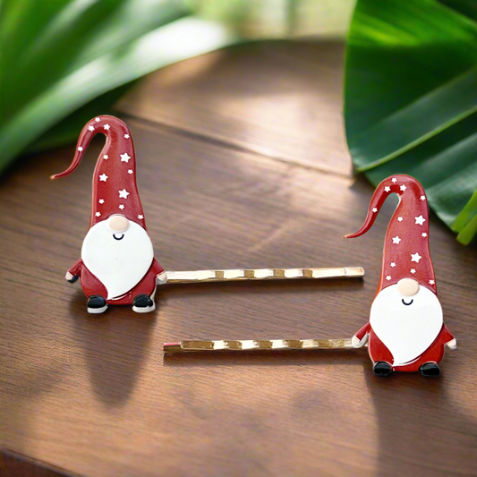 Dark Red Gnome Christmas Hair Pins
