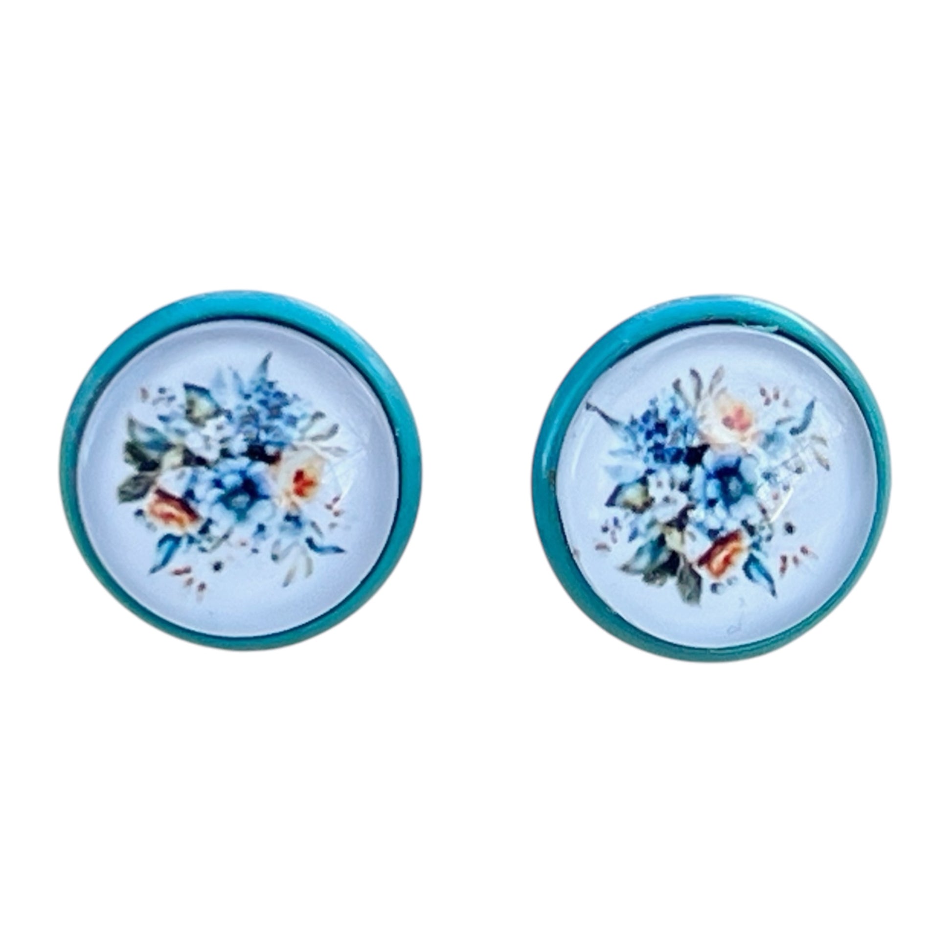 Blue Floral Stud Earrings – Handmade Vintage Cottagecore Jewelry