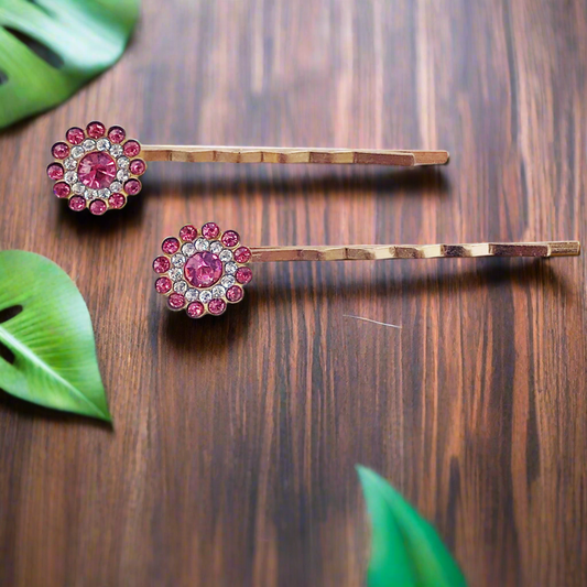 Pink Rhinestone Hair Pins - Elegant Decorative Bobby Pin Set