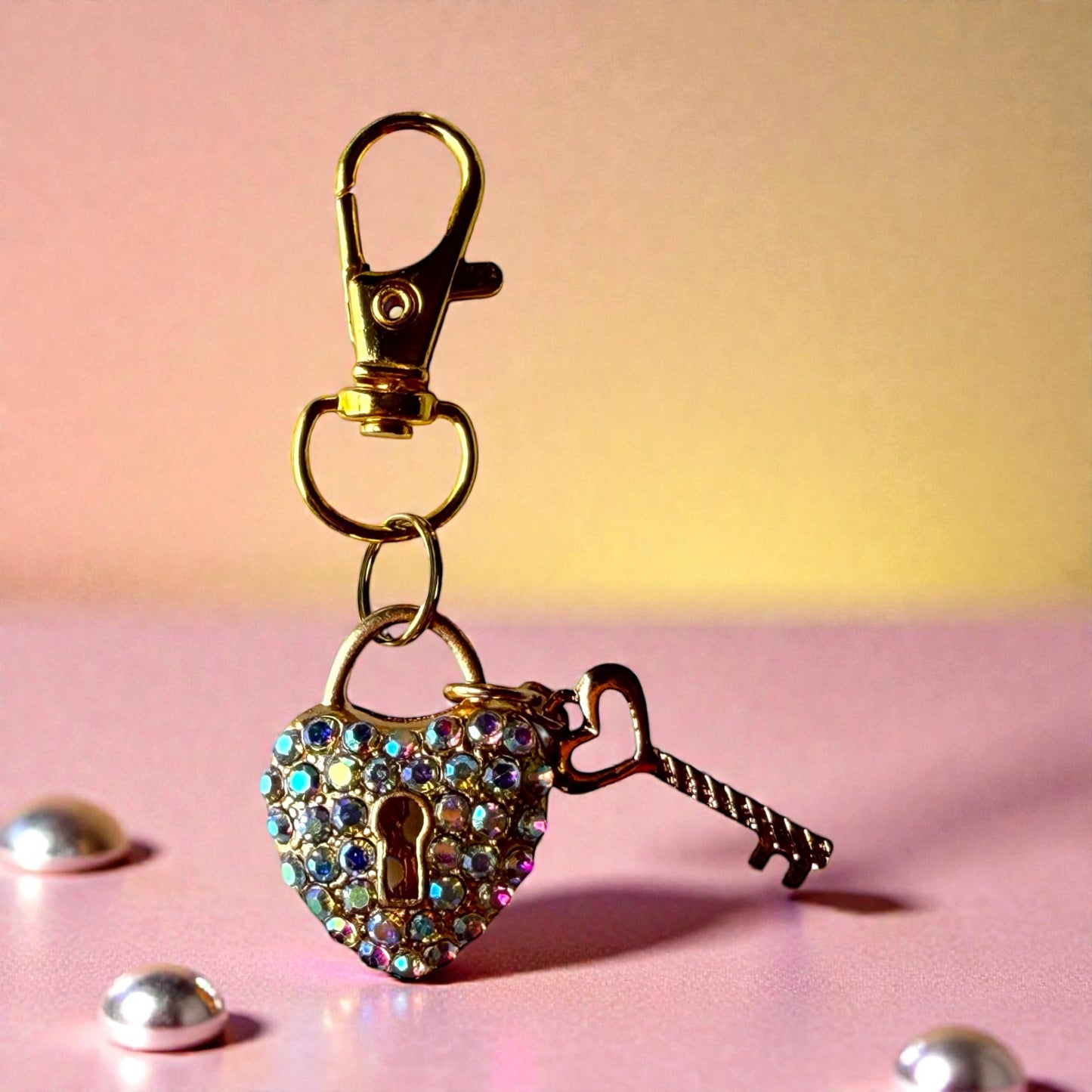 Heart Lock & Key Purse Charm – Sparkly Gold Bag Keychain - Be Grace Be Love Boutique