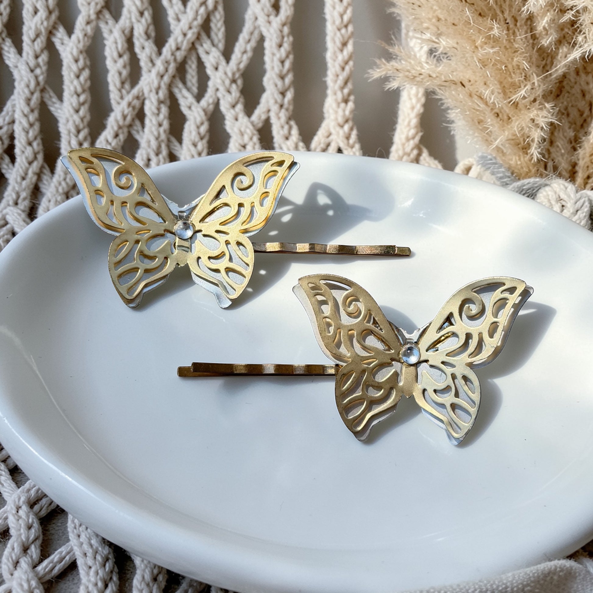 Filigree Butterfly Hair Pin Set – Gold & Silver Bobby Pins for Women Be Grace Be Love Boutique