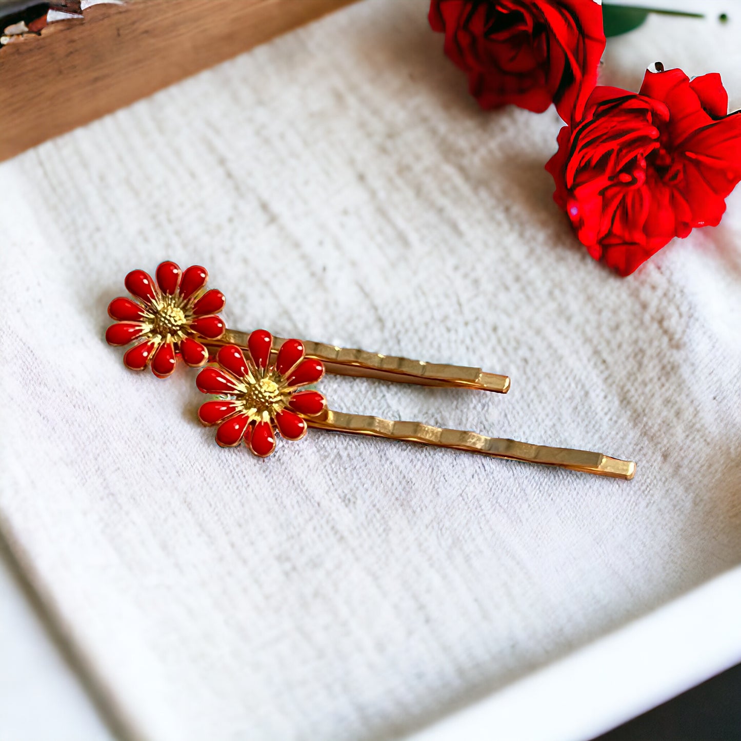 Red Wildflower Hair Pins – Set of 2 Cottagecore Accessories