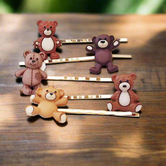 Teddy Bear Hair Pins Set of 5 Adorable Bobby Pins