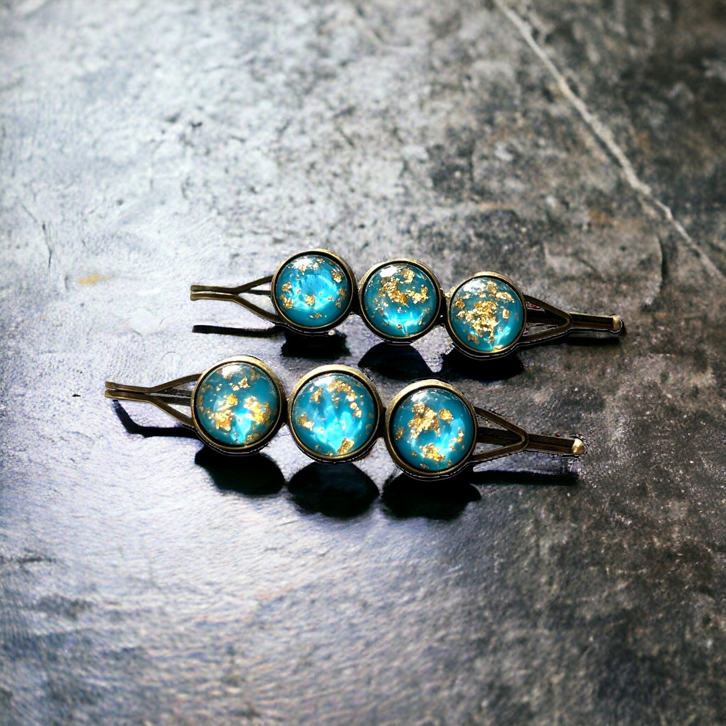 Turquoise & Gold Foil Hair Pins – Set of 2 Celestial Accessories