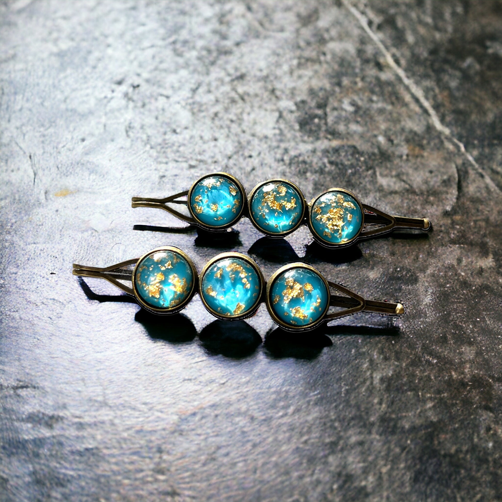Turquoise & Gold Foil Hair Pins – Set of 2 Celestial Accessories