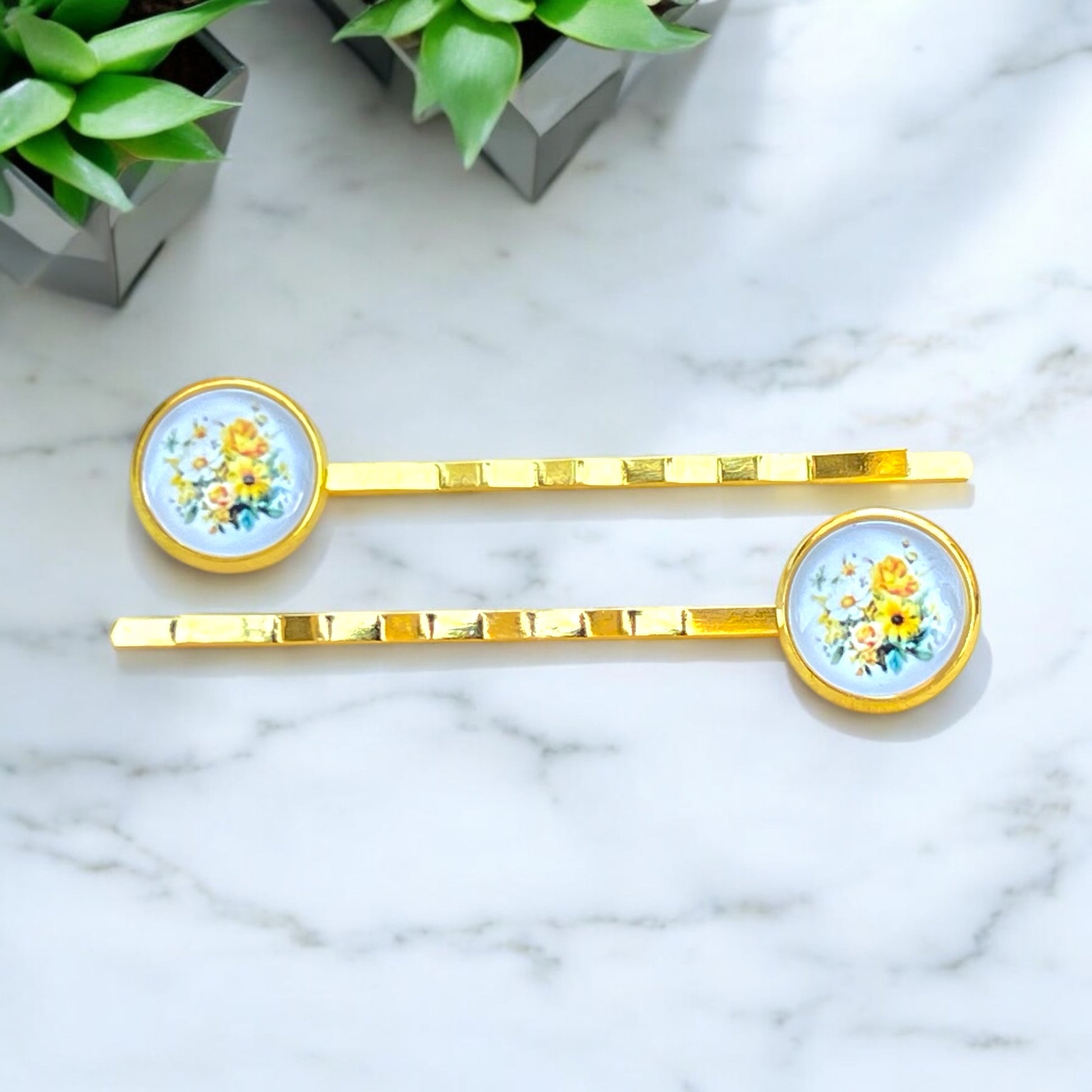 Vintage Floral Hair Pins – Set of 2 Gold Cottagecore Accessories