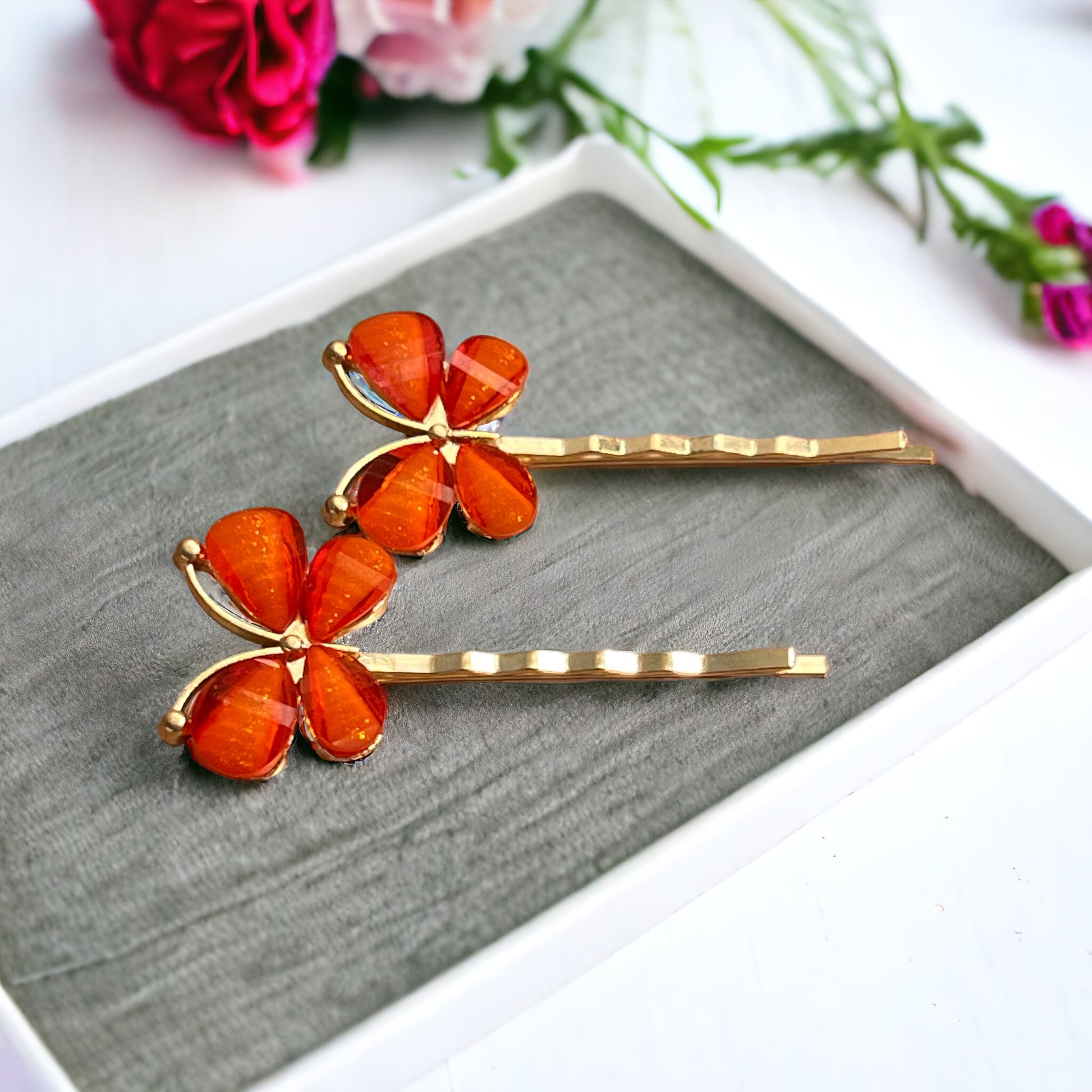 Orange Butterfly Hair Pins – Set of 2 Boho Spring Accessories