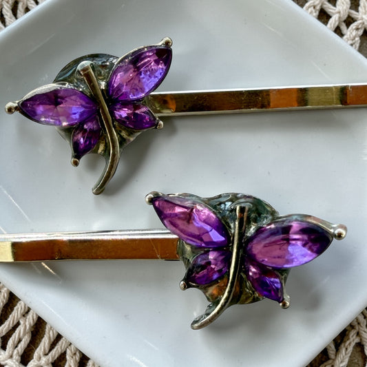 Purple Dragonfly Hair Pins – Rhinestone Bobby Pins Be Grace Be Love