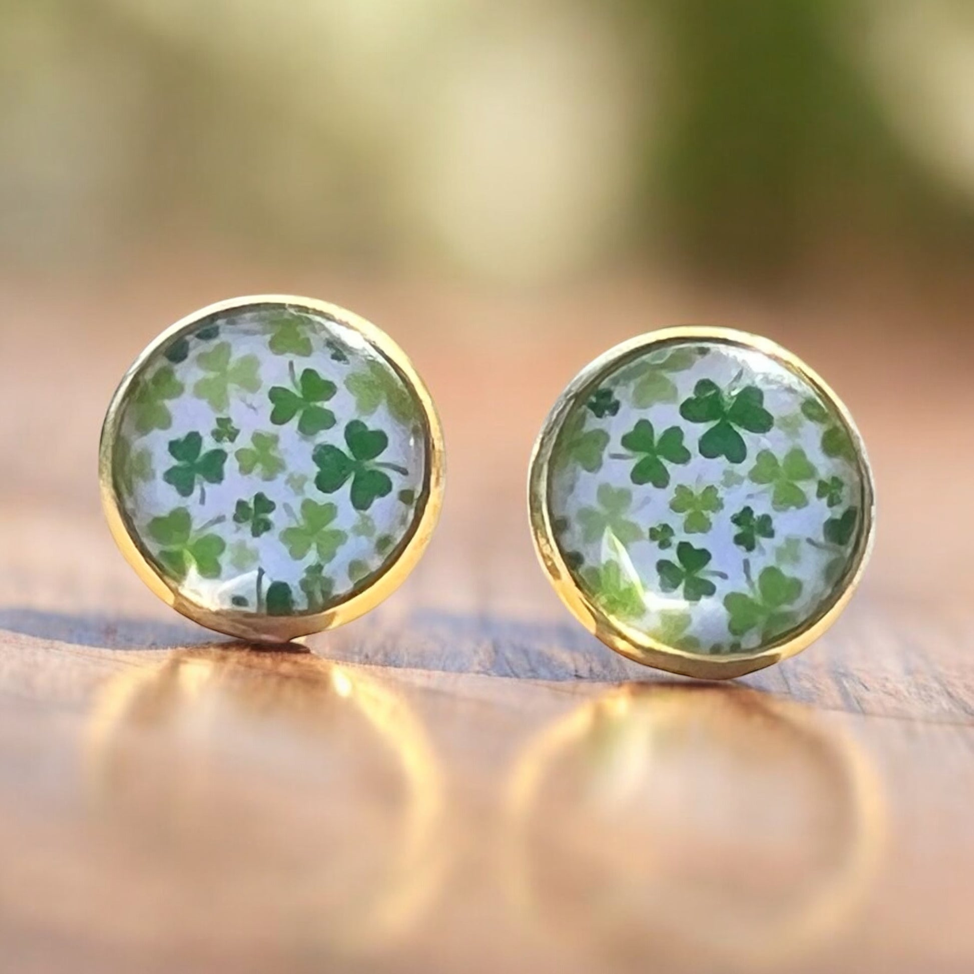 Shamrock Stud Earrings – Handmade Gold-Toned St. Patrick’s Jewelry