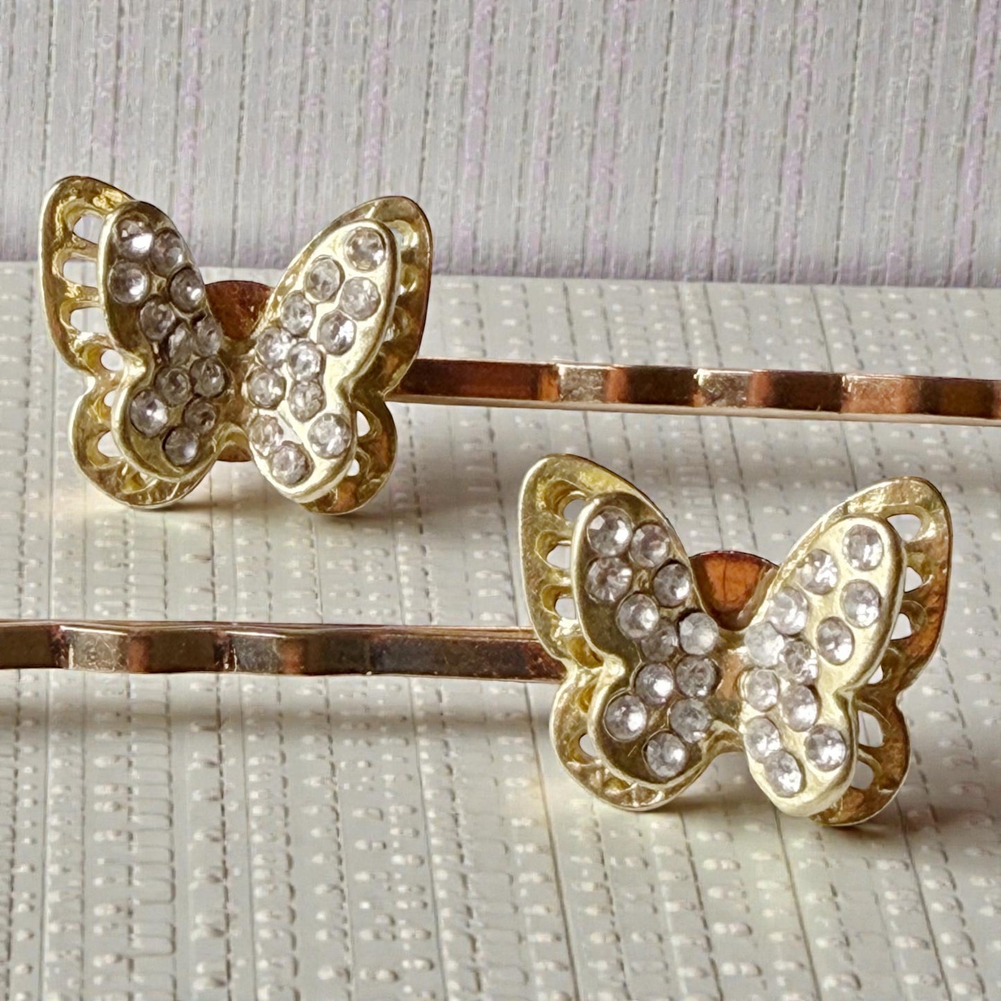Gold Butterfly Hair Pins – Sparkly Rhinestone Wedding Clips for Women