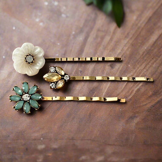 Floral Rhinestone Hair Pins
