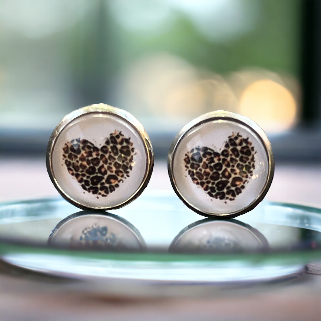 Leopard Print Heart Stud Earrings – Silver Statement Jewelry