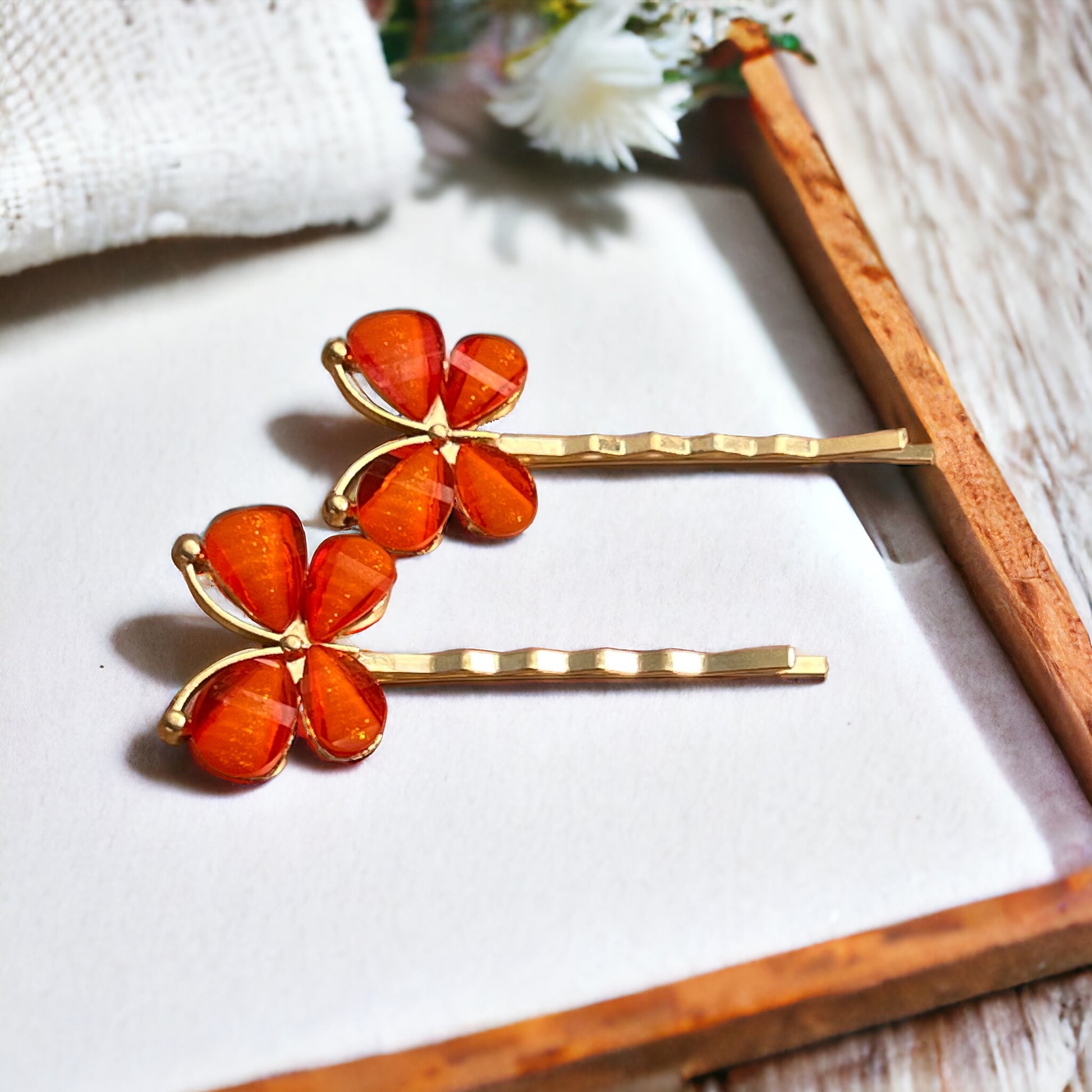 Orange Butterfly Hair Pins – Set of 2 Boho Spring Accessories