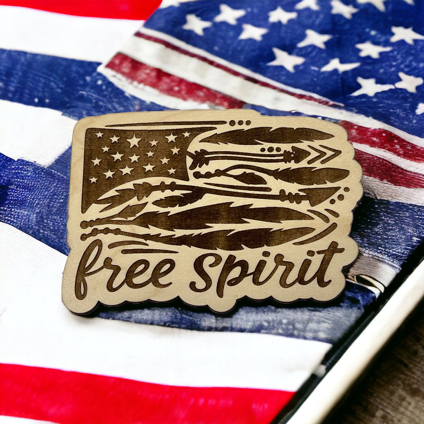 Free Spirit Arrow Flag Magnet – Boho Patriotic Wooden Decor