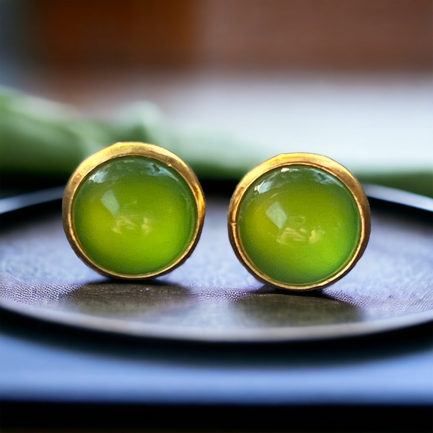 Lime Green Stud Earrings – Glossy Gold Bold Color Jewelry