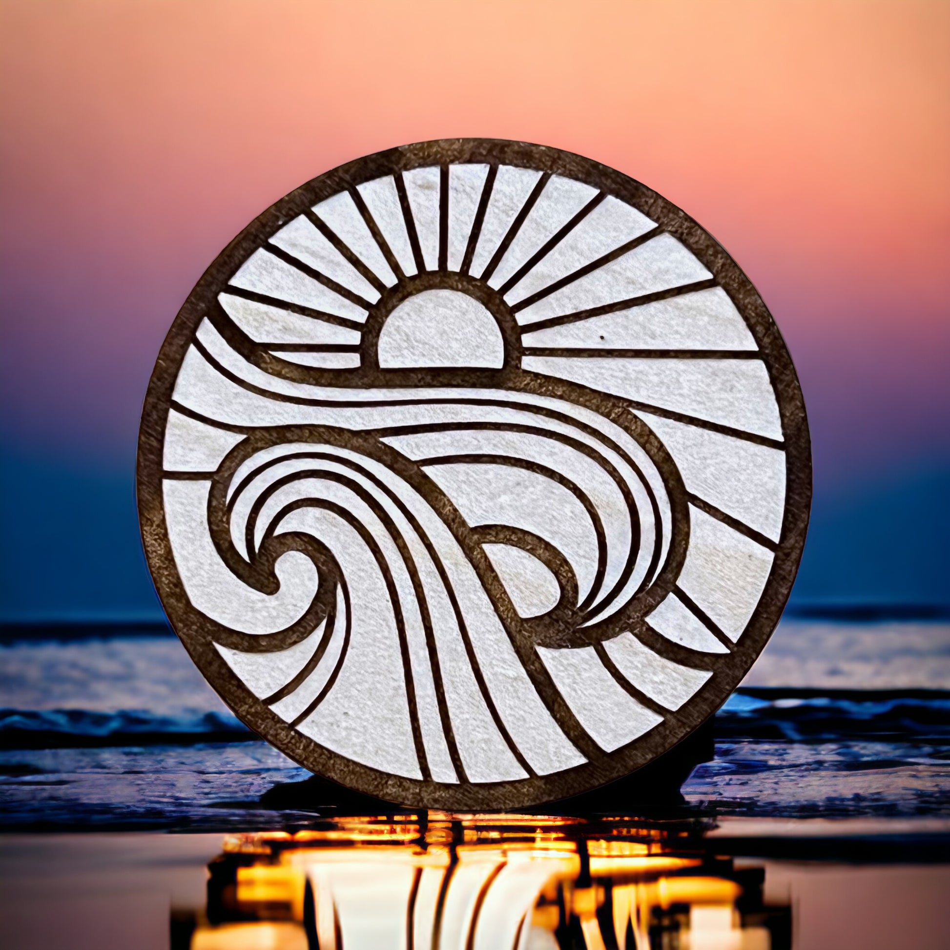 Sunrise Wave Magnet – Coastal Wood Decor for Ocean Lovers