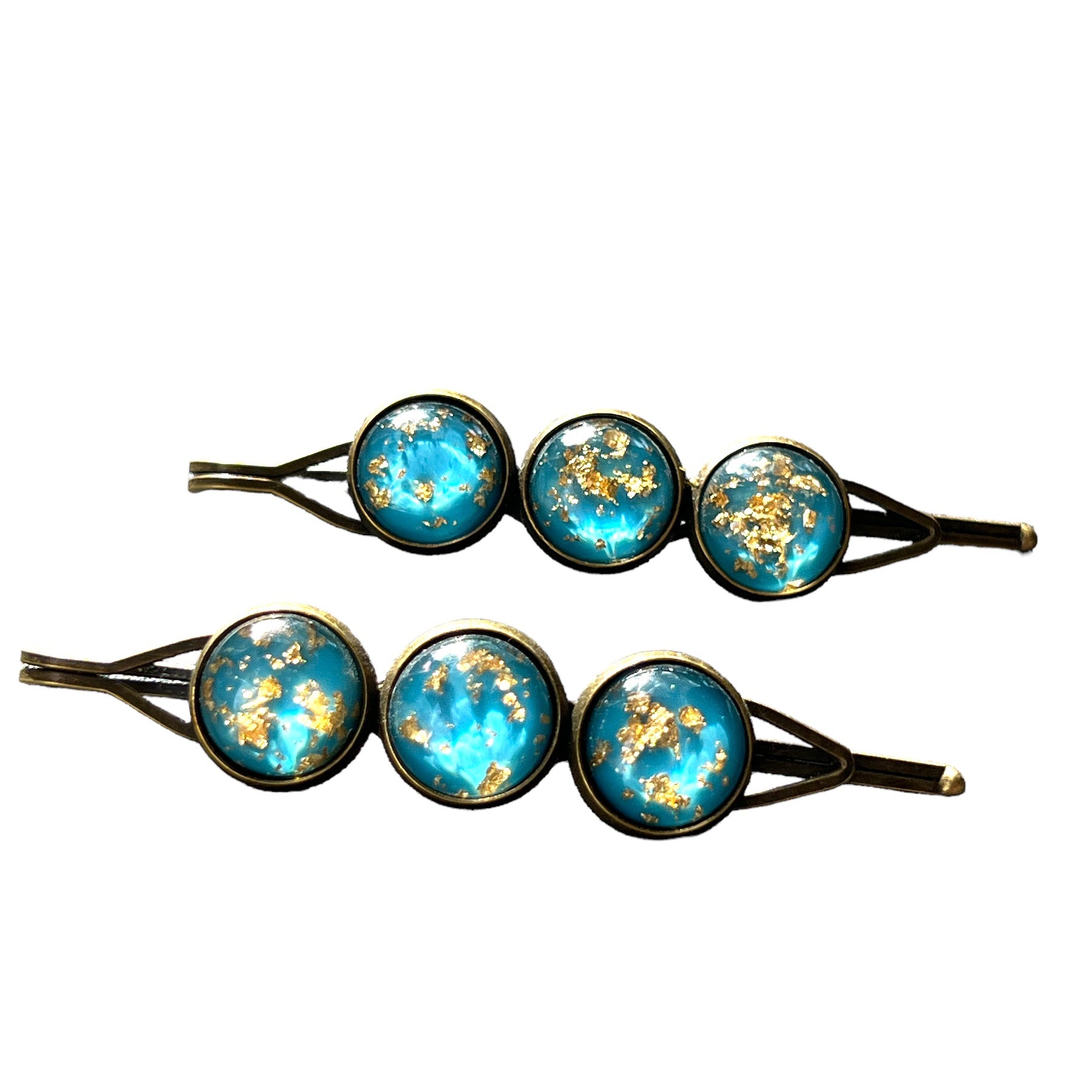 Turquoise & Gold Foil Hair Pins – Set of 2 Celestial Accessories