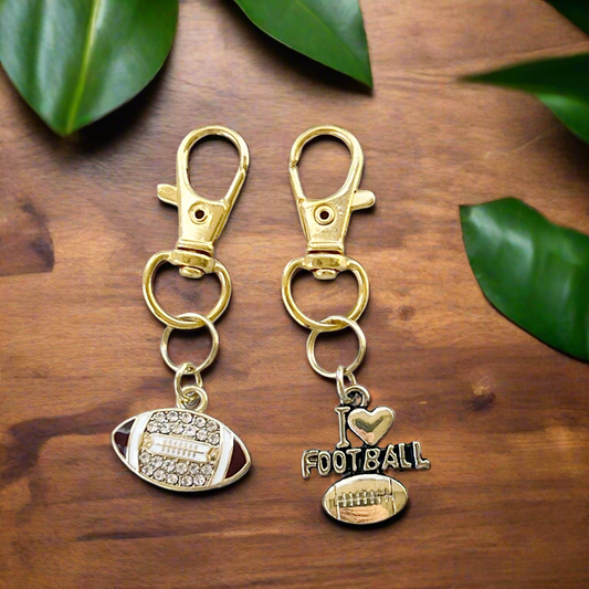 I Love Football Keychain Purse Charm with Rhinestones