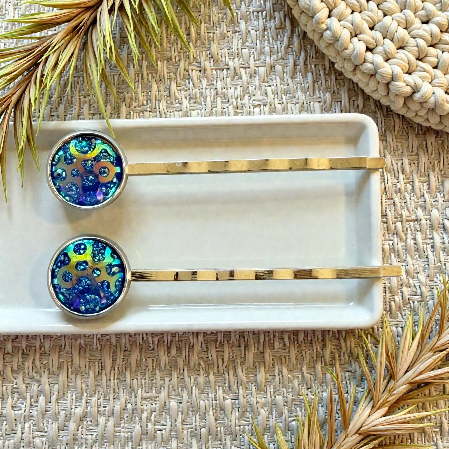 Iridescent Blue Galaxy Hair Pins – Silver Bobby Pins Set for Women