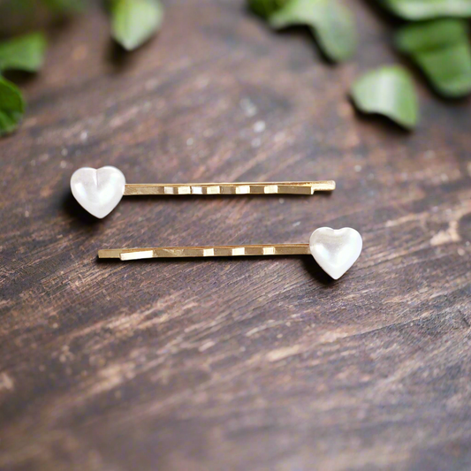 White Heart Hair Pins - Romantic Valentine Hair Accessories Set