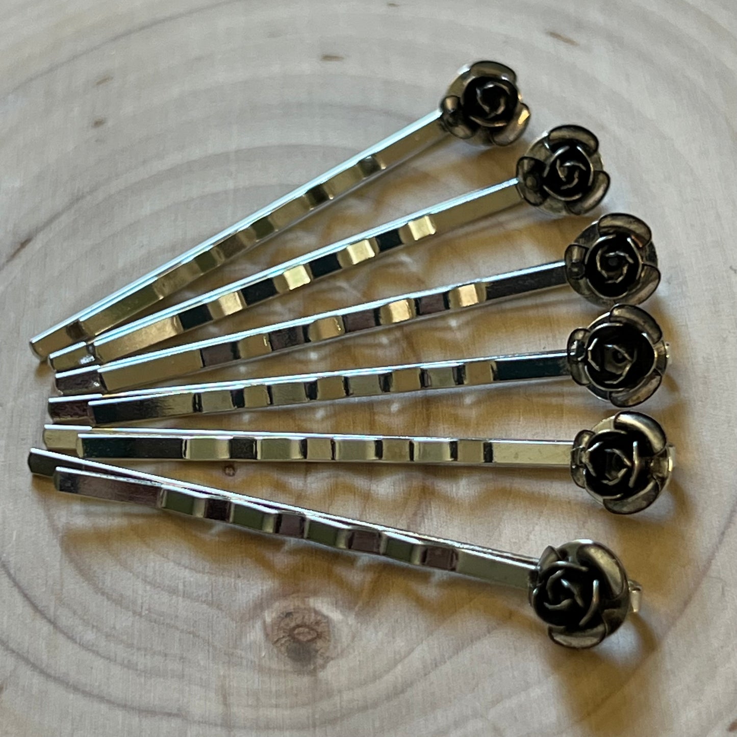 Antiqued Silver Metal Flower Hair Pins