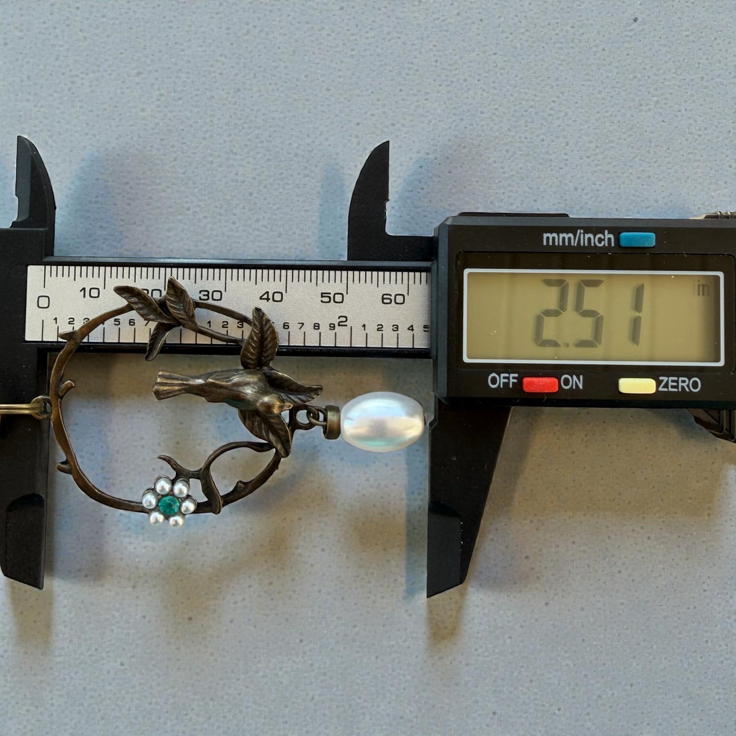 Vintage Bird & Pearl Purse Charm – Rustic Boho Branch Keychain