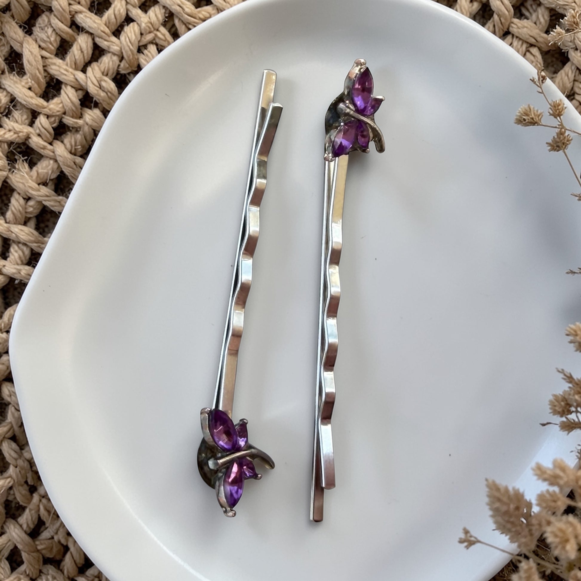 Purple Dragonfly Hair Pins – Rhinestone Bobby Pins Be Grace Be Love