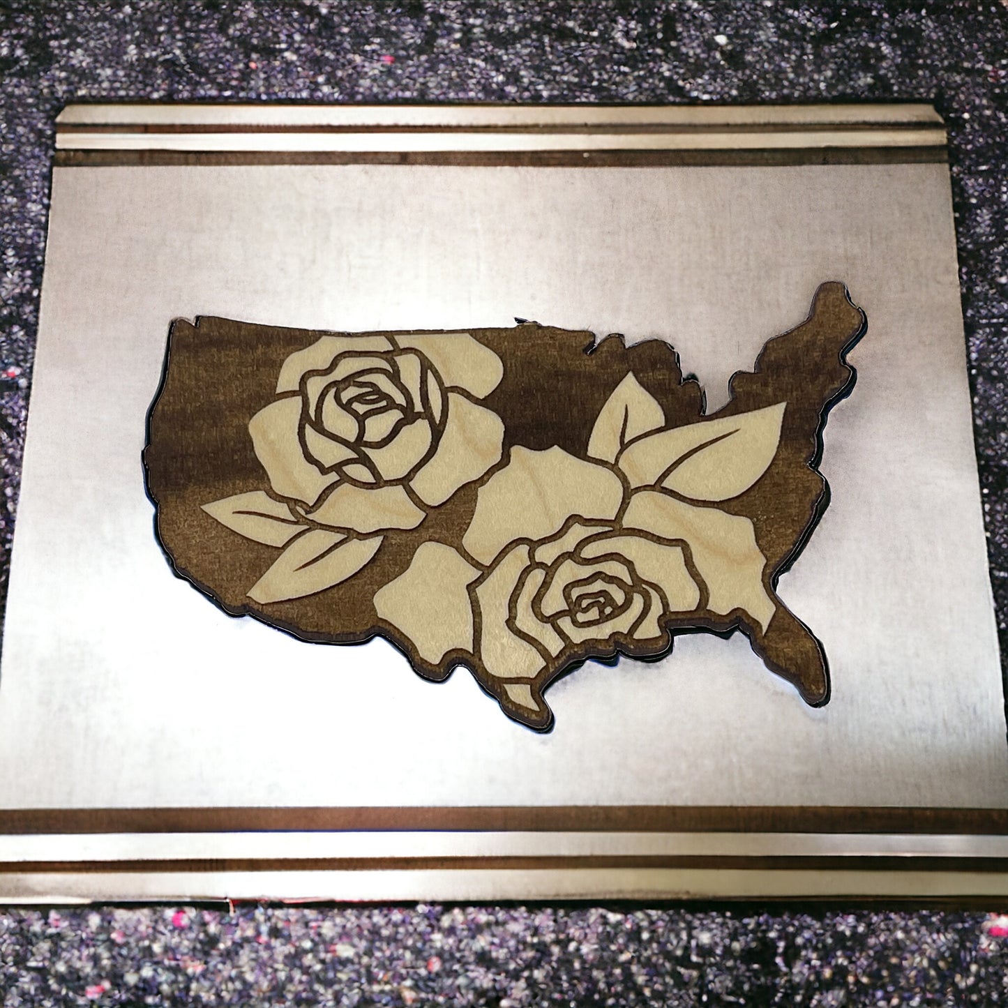 USA Rose Magnet – Floral Patriotic Wooden Home Decor