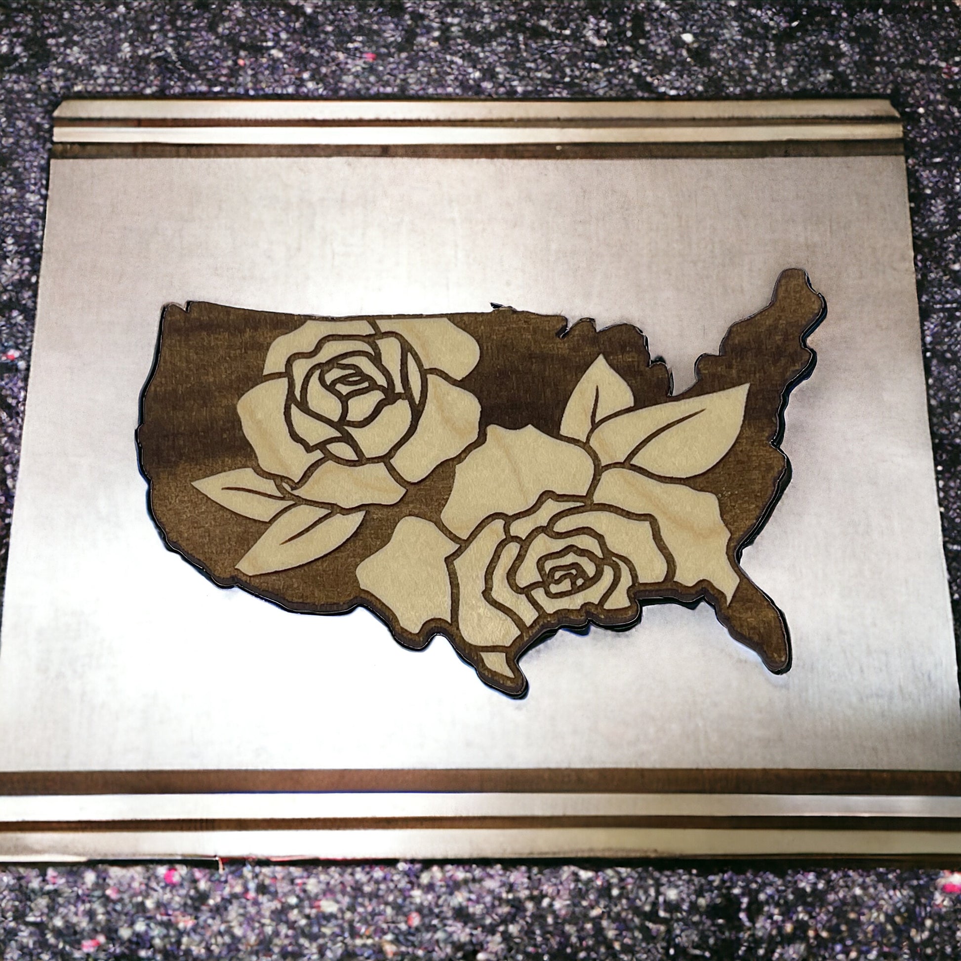 USA Rose Magnet – Floral Patriotic Wooden Home Decor