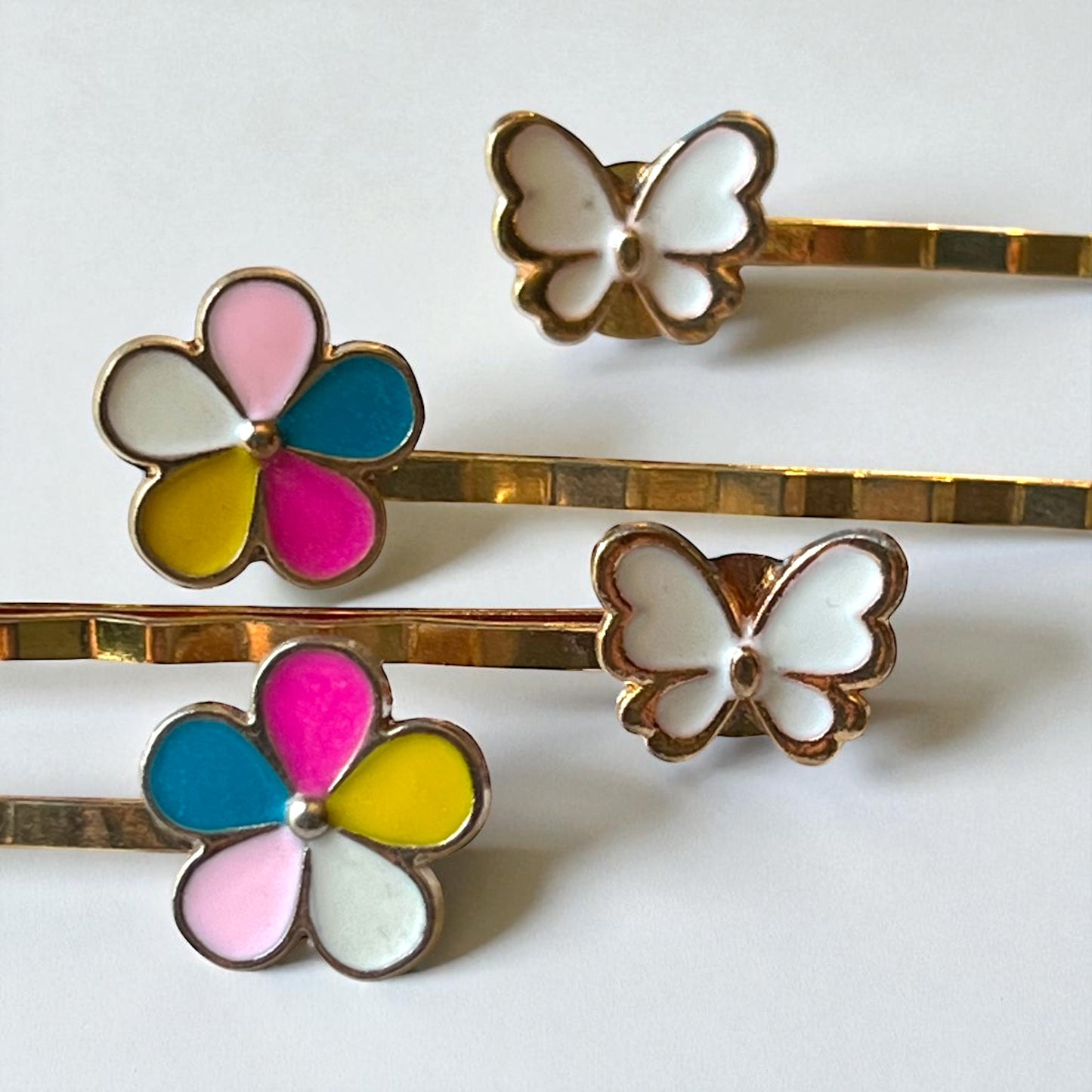 Colorful Flower & Butterfly Hair Pin Set – Handmade Whimsical Clips