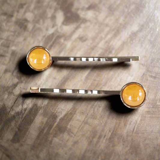 Round Orange Hair Pins - Set of 2 Bright & Bold Bobby Pins