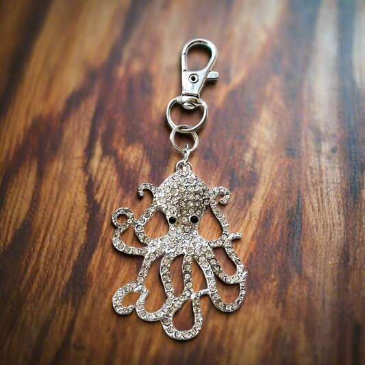 Octopus Purse Keychain Charm with Rhinestones