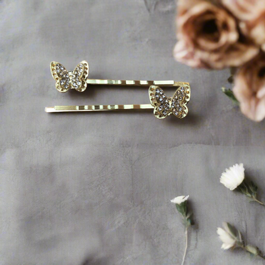 Gold Rhinestone Butterfly Hair Pins - Elegant Hair Accessories