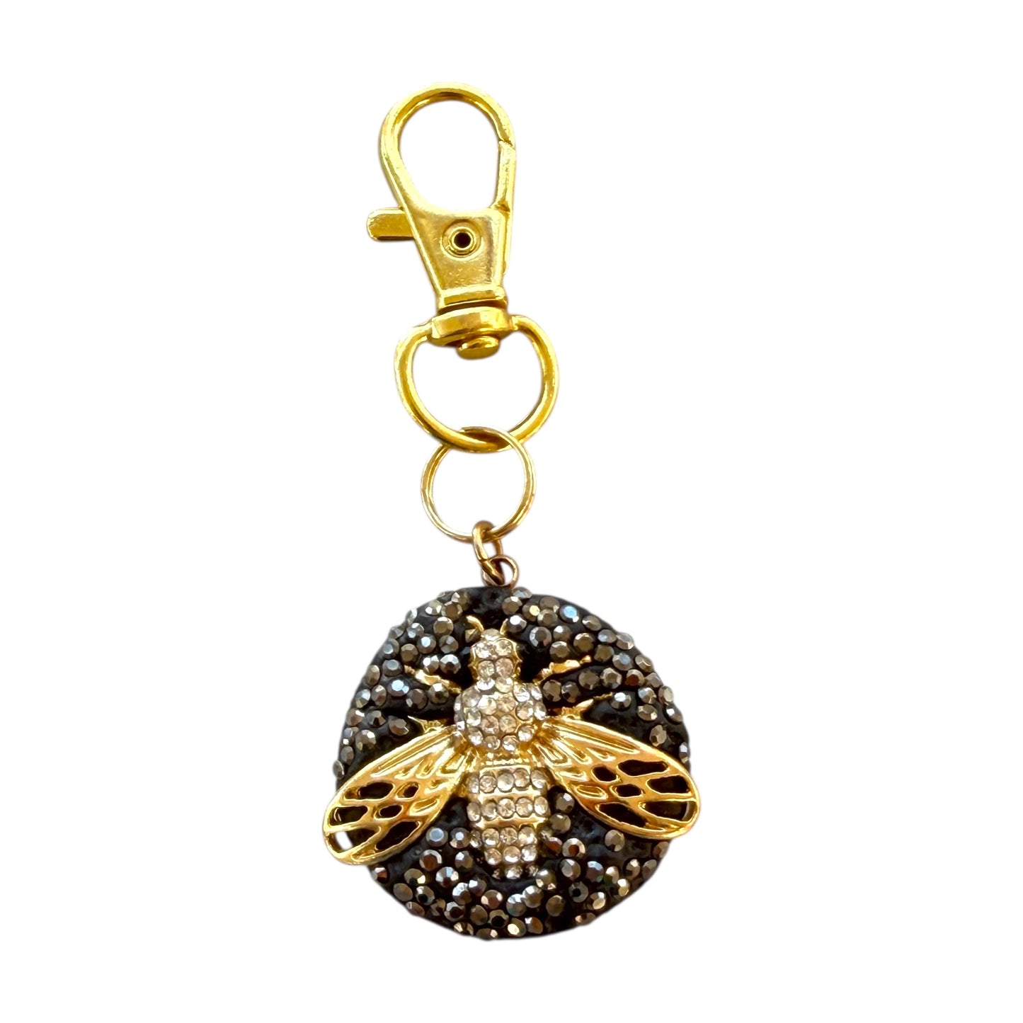 Black Druzy Bee Purse Charm – Gold Sparkle Rhinestone Keychain