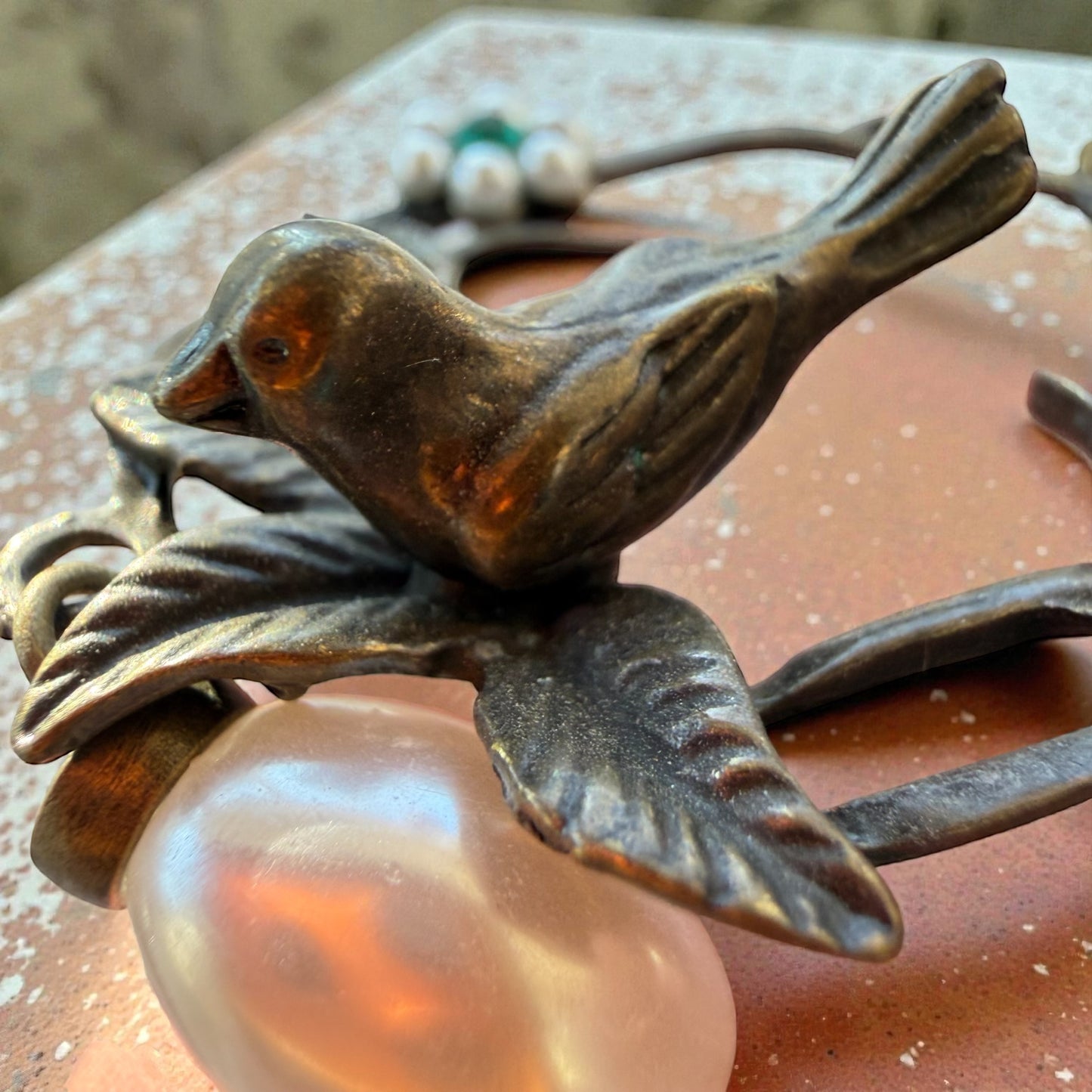 Vintage Bird & Pearl Purse Charm – Rustic Boho Branch Keychain