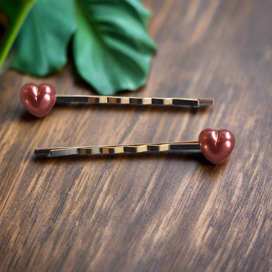 Pines de pelo de corazón rosa, Bobby Pin del día de San Valentín, pasador de pelo de mujer, pasador de pelo lindo, pasador de pelo decorativo, pasadores de Bobby de corazón de perla, pasadores de pelo de niñas