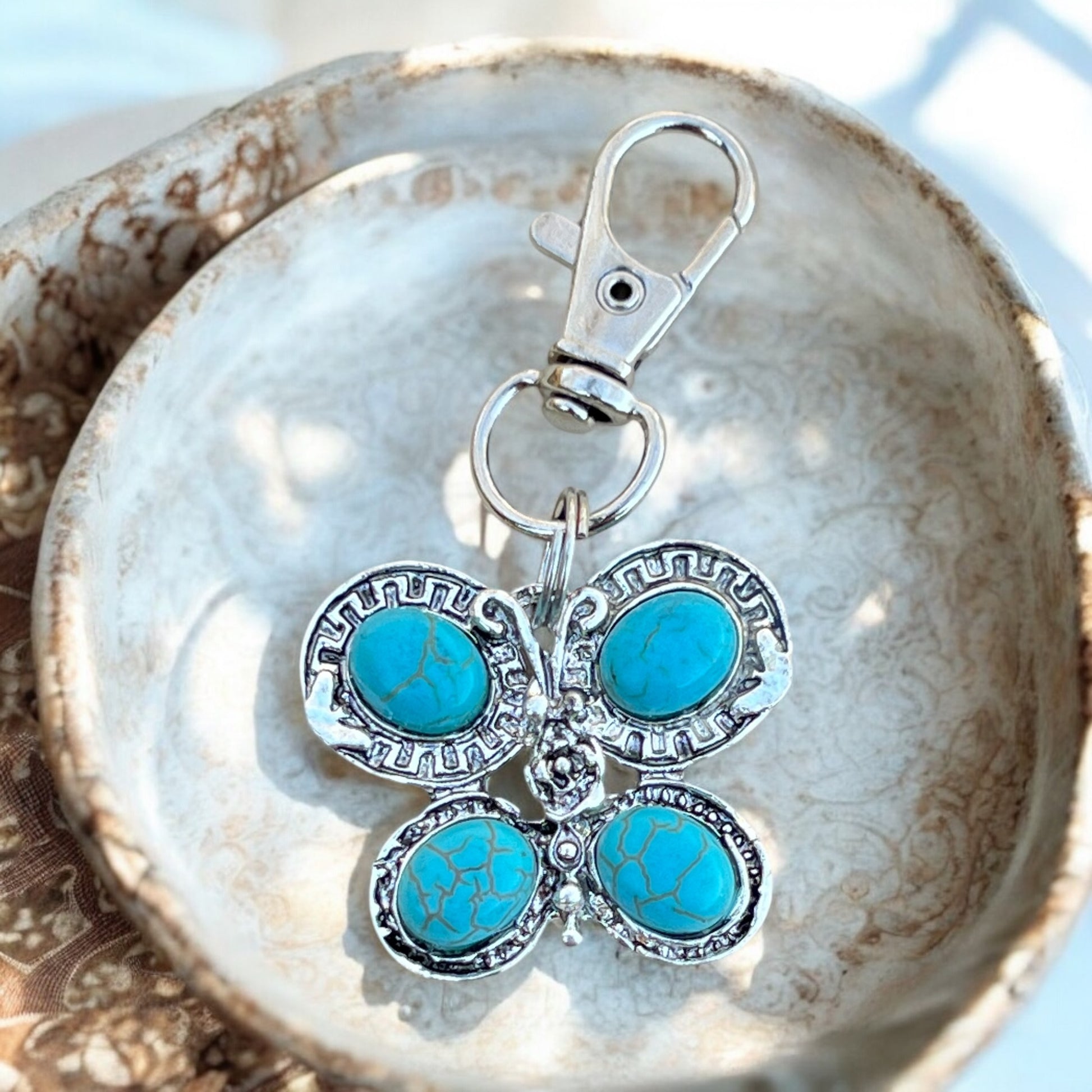 Turquoise Butterfly Keychain – Handmade Boho Bag Charm