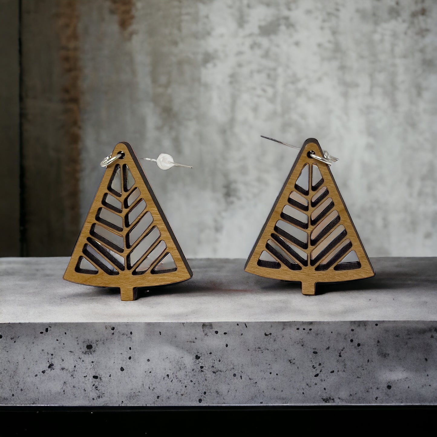 Geometric Tree Cutout Earrings – Modern Wooden Holiday Jewelry