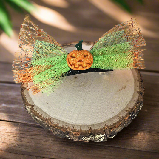 Halloween Pumpkin Orange Green Hair Bow