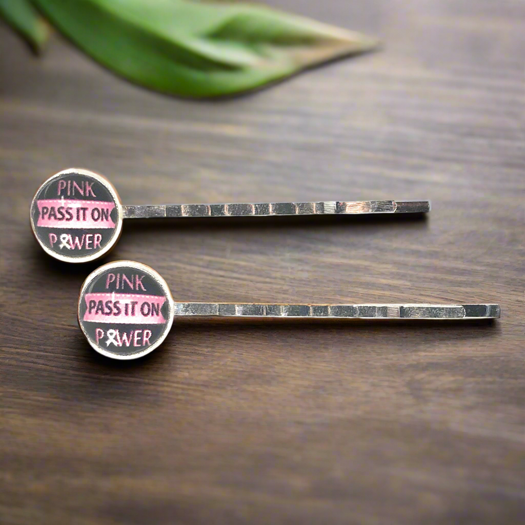 Pink Power Pass it On Breast Cancer Pink Ribbon Hair Pins