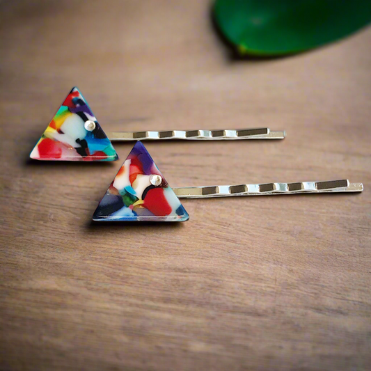 Color Block Acrylic Hair Pins Retro Vintage Triangle Bobby Pins