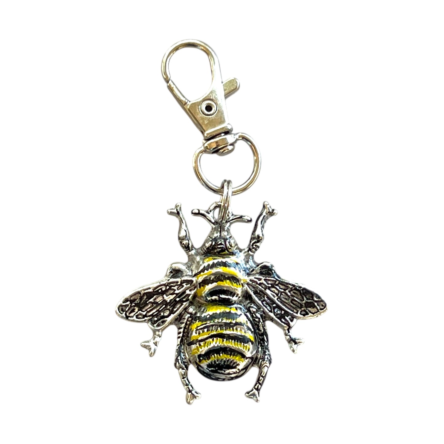 Hand Painted Silver Bee Purse Charm – Nature-Inspired Keychain