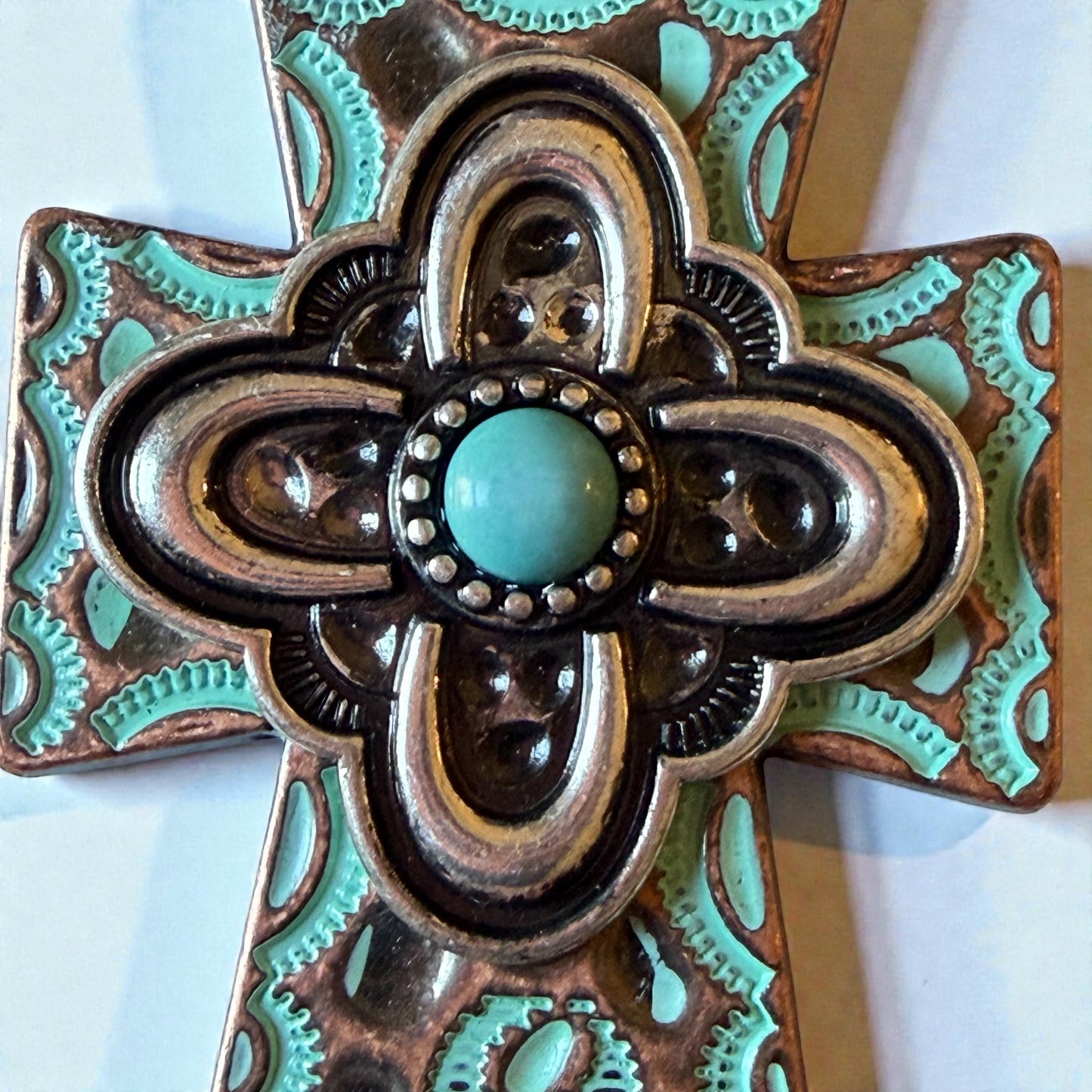 Turquoise Cross Purse Charm – Rustic Western Faith Accessory