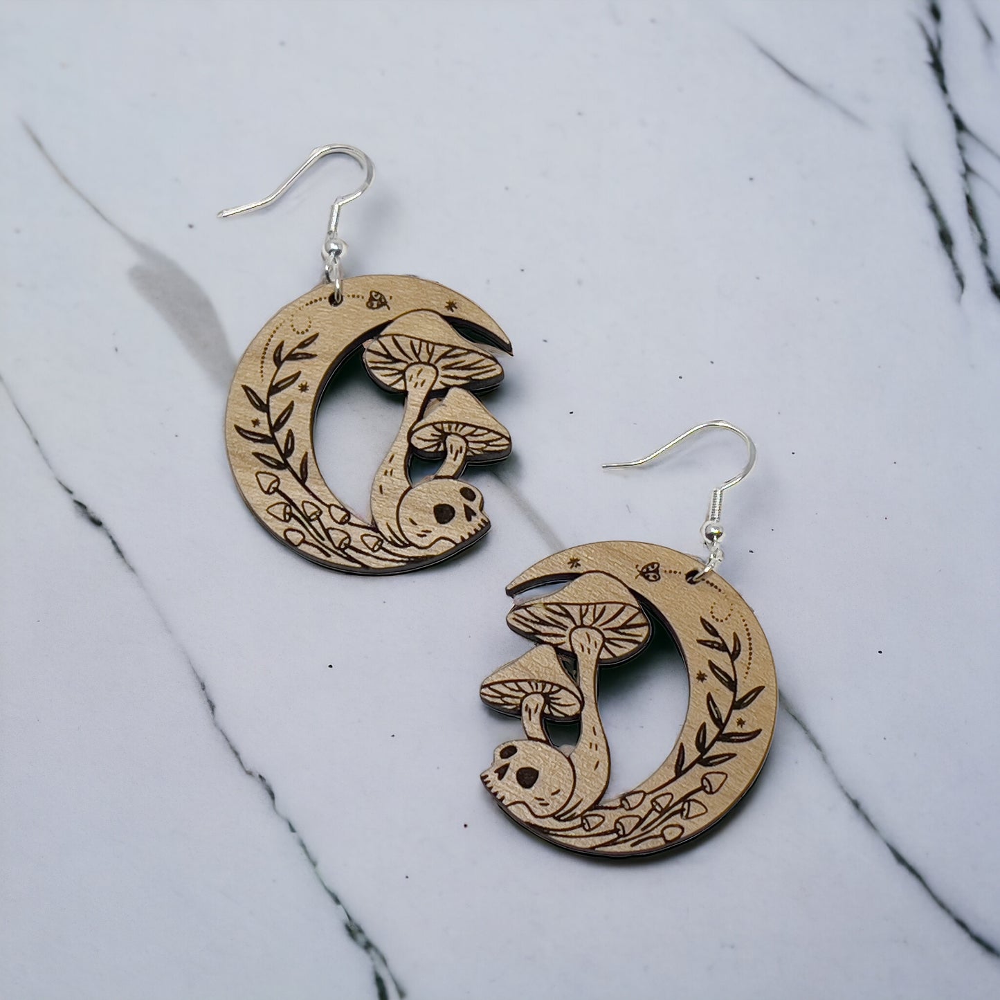 Mushroom Skull Moon Earrings – Woodland Whimsy Boho Statement Jewelry