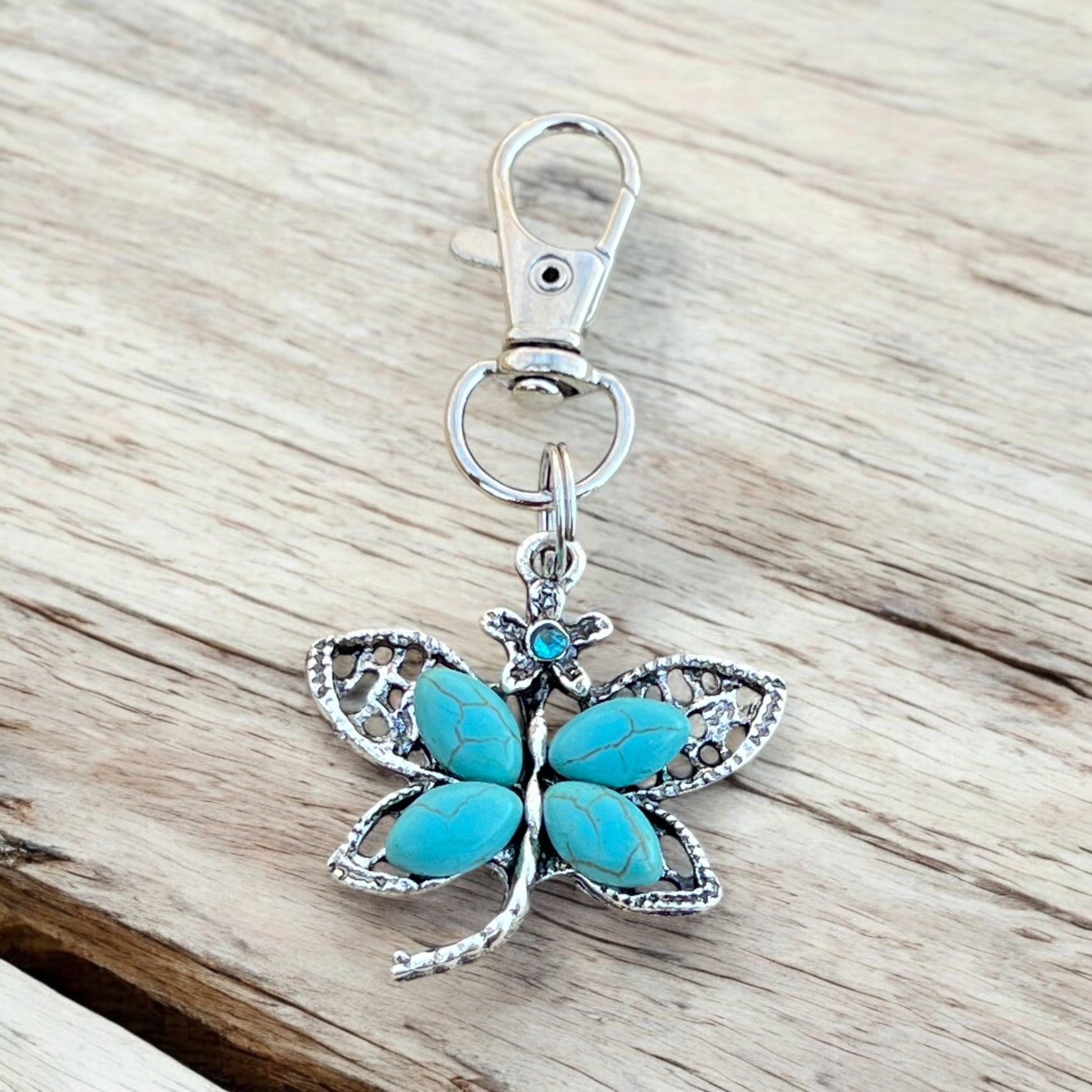 Turquoise Butterfly Keychain – Handmade Boho Bag Charm