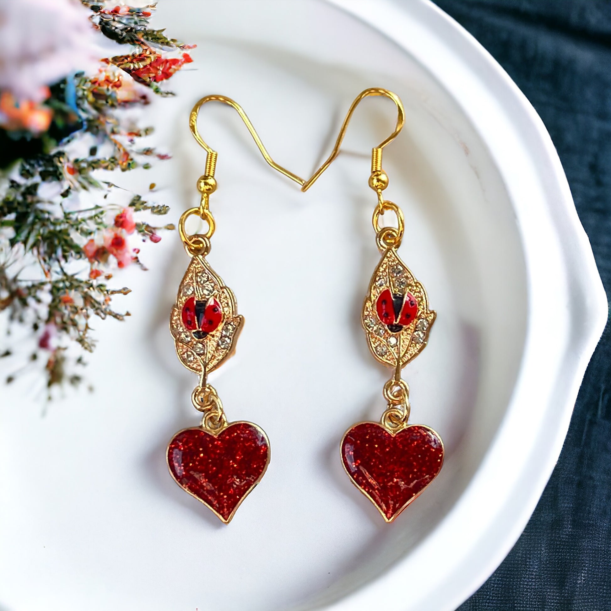 Ladybug & Heart Earrings – Whimsical Nature-Inspired Jewelry