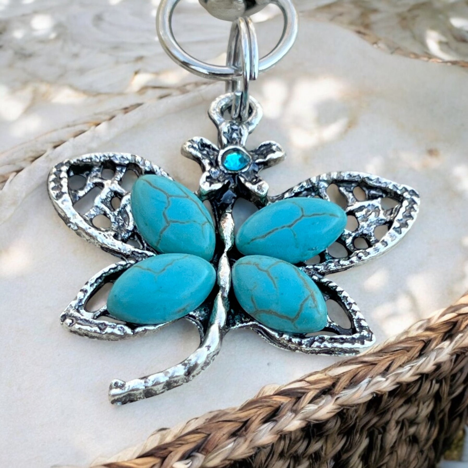 Turquoise Butterfly Keychain – Handmade Boho Bag Charm