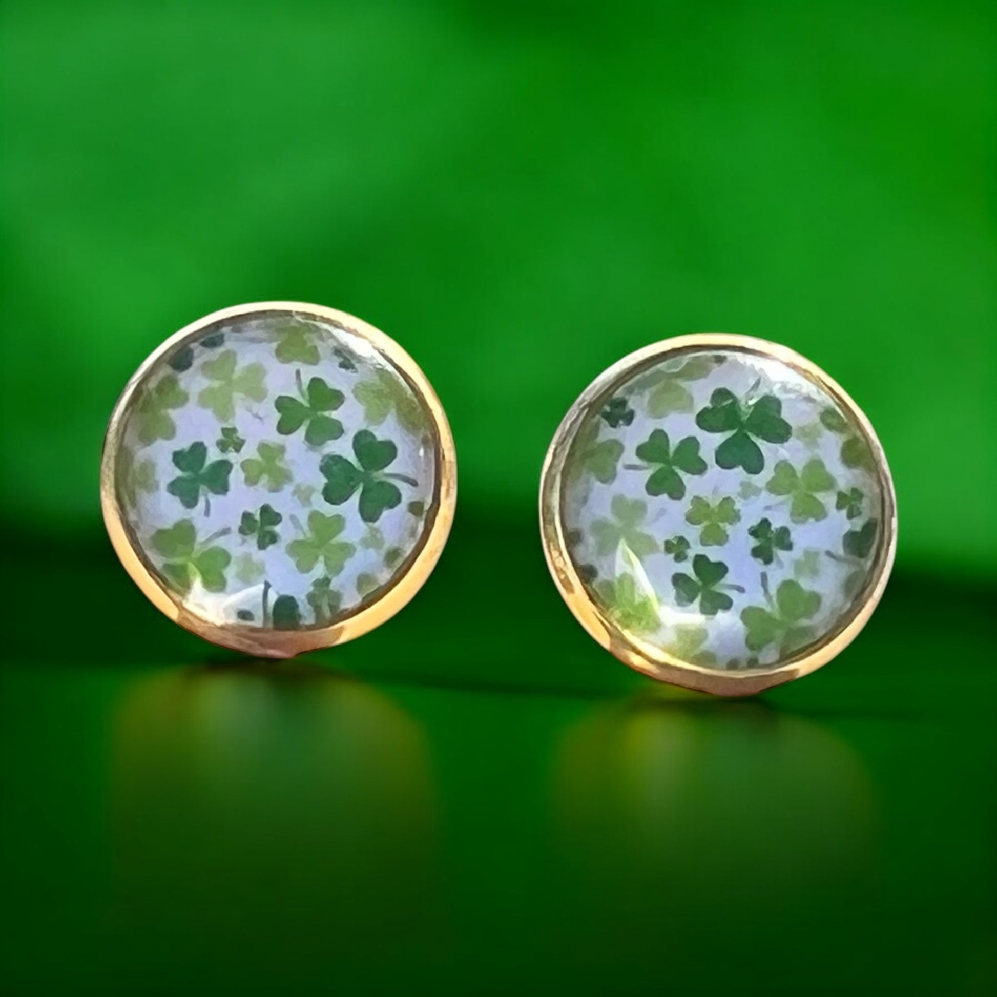 Shamrock Stud Earrings – Handmade Gold-Toned St. Patrick’s Jewelry