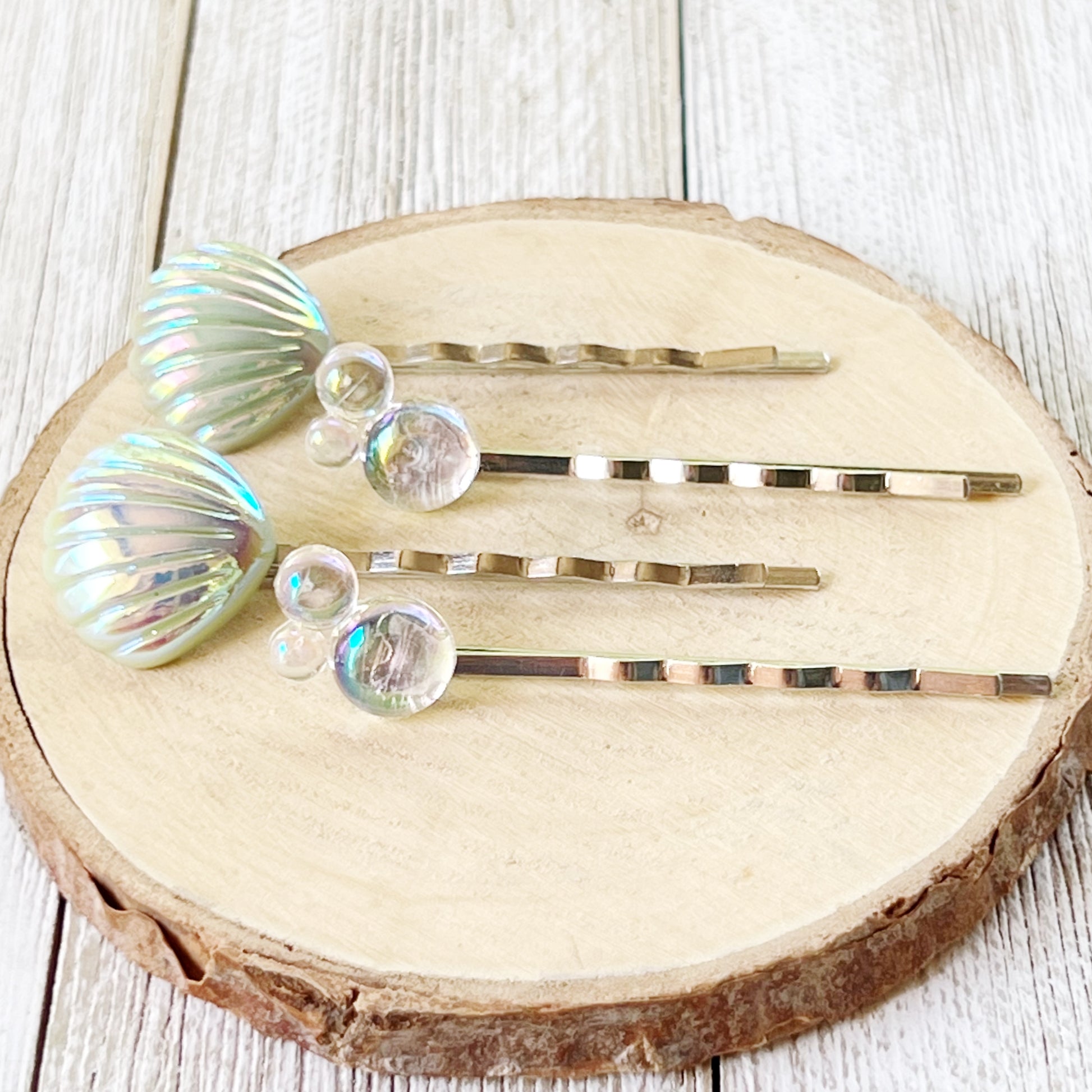 Iridescent Seashell & Bubble Hair Pins – Ocean-Inspired Hair Clips
