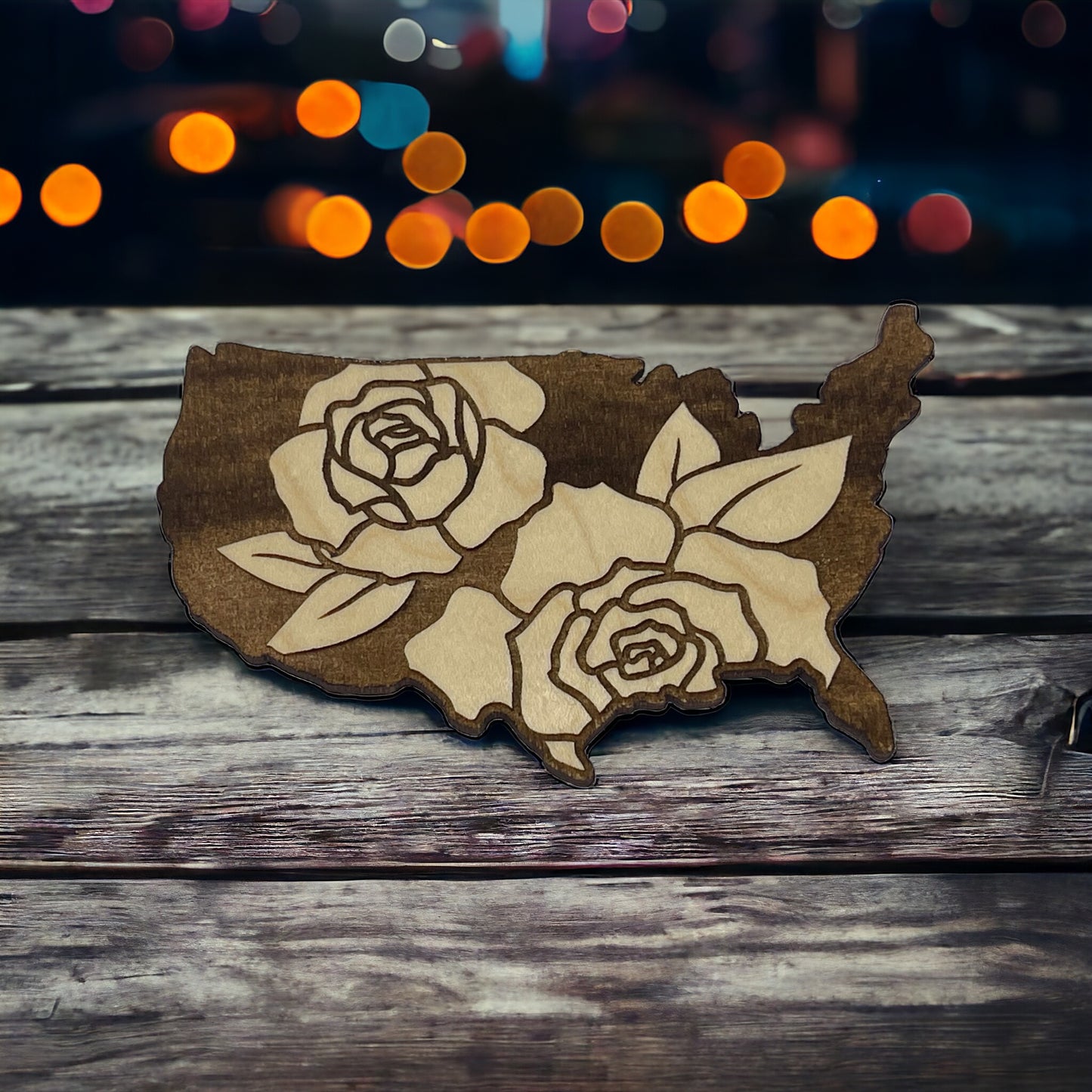 USA Rose Magnet – Floral Patriotic Wooden Home Decor